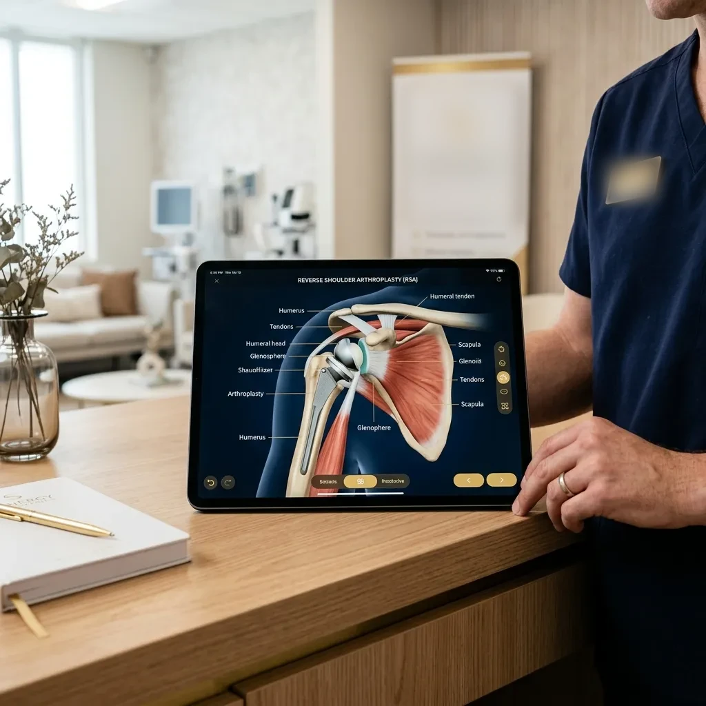 Modello anatomico e immagine digitale di una protesi di spalla