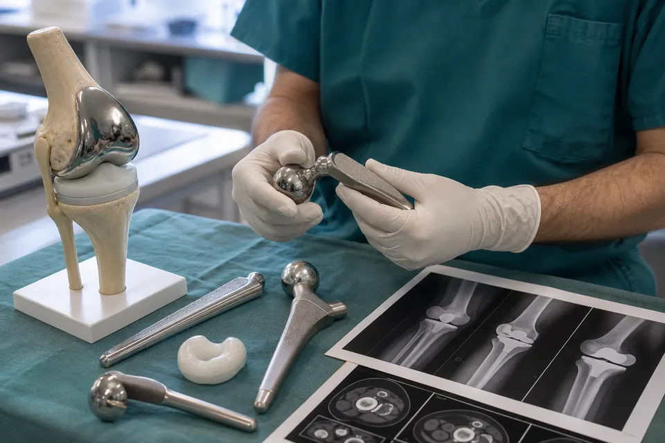 Protesi e radiografie sul tavolo di lavoro